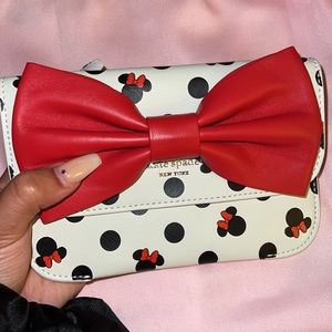 Kate Spade Make It Mine Flap Wallet Wristlet Satchel Disney Minnie Mouse Leather